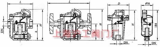CS15H、CS45H 型 PN16 钟形浮子式蒸汽疏水阀主要外形及结构尺寸示意图